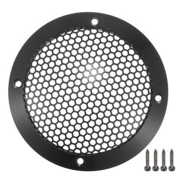 Imagem de ACROPIX Capa universal para grades de alto-falante de carro de 7,6 cm em malha redonda de 7,6 cm caixa protetora de subwoofer com parafusos de montagem liga de alumínio preto - Pacote com 1