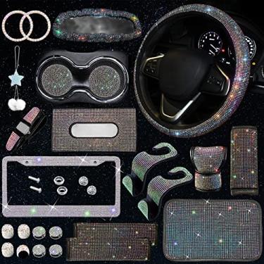 Imagem de Conjunto de peças de carro com 25 peças, conjunto de peças de carro plugue fêmea universal de 38 cm, moldura de placa de licença brilhante, conjunto de capa de console central e espelho retrovisor e