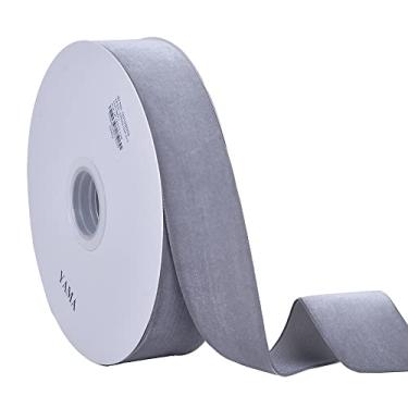 Imagem de YAMA Fita de veludo de 3,5 cm de largura, fita de veludo de 15 metros, fita de face única para gargantilha, acessórios de cabelo, grinaldas, buquês, embrulho de presente, artesanato DIY, cinza