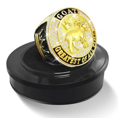 Imagem de Tkifoda Anel de Campeonato de Cabra, Prêmio de Medalha de Troféu de Cabra, Anel de Cabra com Corrente de Pescoço e Suporte de Exibição de Acrílico, Melhor Presente de Todos os Tempos para Vencedor do