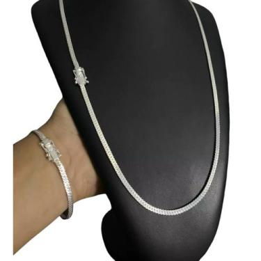 Imagem de Cordão + Pulseira Grumet Laminado 4mm Banhado a Prata 925 - ToJoia18k