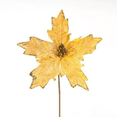 Imagem de Kit 2 Flores Amarelas Artificial Decoração Natal Brilho 21cm - Gici Ch