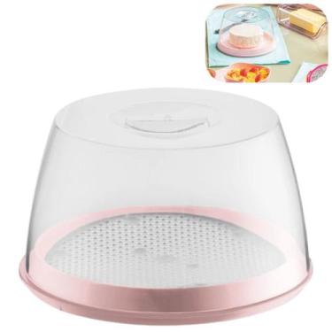 Imagem de Queijeira Rosa C/ Tampa Acrílico Porta Queijo Com Tela Escorrer Soro P