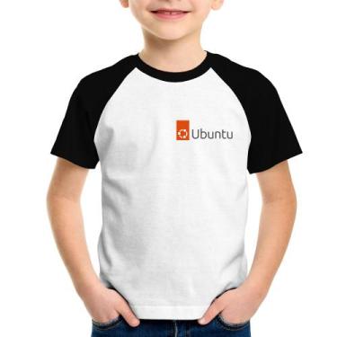 Imagem de Camiseta Raglan Infantil Ubuntu Linux - Foca na Moda, Branco, Preto, 1