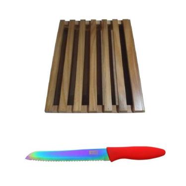Imagem de Tabua para pães migalheira feita mão rustica e faca Titanium - Giovann