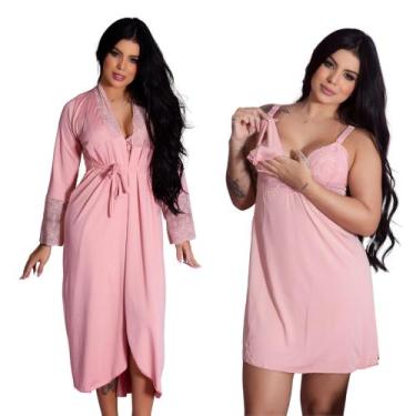 Imagem de Kit de Robe Roupão Longo e Camisola Amamentação Gestante Fácil Acesso 