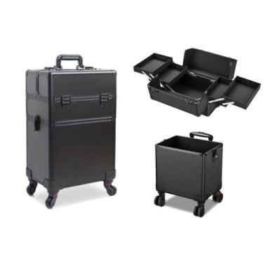 Imagem de Maleta Mala de Maquiagem Profissional Com Divisórias e Rodinha 360 Gra