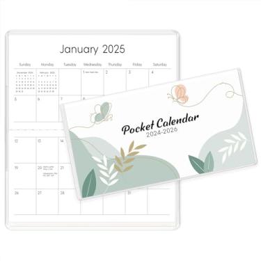 Imagem de SKYDUE Calendário de bolso 2024-2026 para bolsa, 16,5 cm x 9 cm, agenda de bolso de 30 meses com capa macia durável e papel verde premium