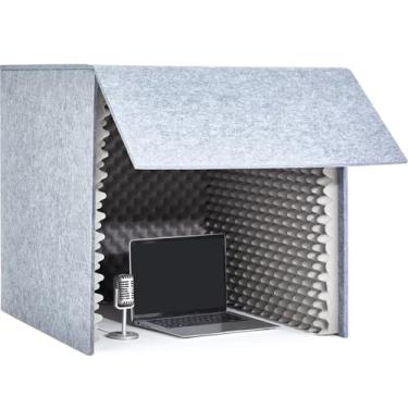 Imagem de Pushglossy Capa à prova de som de mesa de 71 x 71 cm x 71 cm cabine de gravação vocal portátil escudo de absorção vocal microfone cabine de isolamento cubo para estúdios de música Podcasts diminuindo