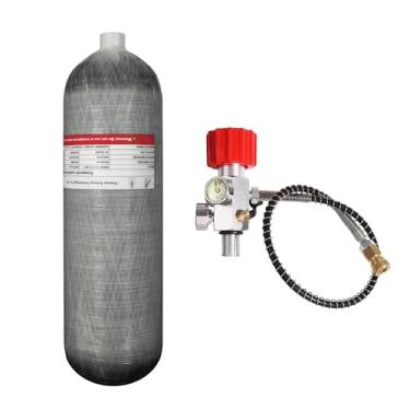 Imagem de TUXING Tanque de ar HPA, paintball de fibra de carbono 4500psi, tanque de ar de fibra de carbono de 4,7 L com válvula reguladora de enchimento PCP para tanque de mergulho de rifle de ar Pcp (garrafa