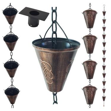 Imagem de LEPTALINA Correntes de chuva de ferro cone de 2,5 m para calha e barril de chuva | Corrente de chuva de decoração de jardim revestida resistente à ferrugem para calha | Adaptador de calha de corrente
