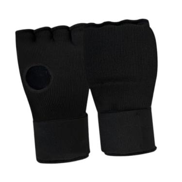 Imagem de menolana Gel boxe mão envolve luvas internas respirável ajustável meio dedo luvas com alça de pulso longa para karate sparring mma, Preto