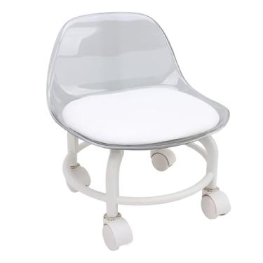 Imagem de Banqueta Compacta de Acrílico Baixo Com Rodas, Apoio Traseiro e Mini Assento de Rolo Silencioso para Qualquer Ambiente (Claro)
