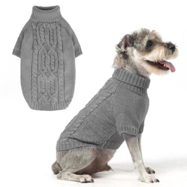 Imagem de EXPAWLORER Suéter de malha térmica para cães pequenos, médios e grandes, gola rolê, roupas para clima frio, moletom para inverno, pulôver para filhotes de gatos, cinza SM