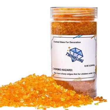 Imagem de TWINKLING Brilho de pedra de cascalho de vidro de fogo de alto brilho, vidro quebrado, lascas de pedras de fogo, vidro triturado para artesanato de fogueira, arte de resina, decoração de jardim de