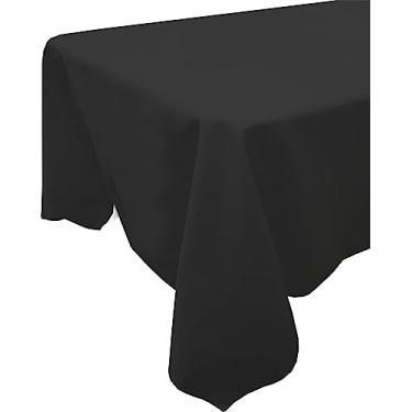 Imagem de SNAP DRAPE Market Place Toalha de mesa quadrada lavável, bordas com bainha resistente a manchas para festas, casamentos e eventos, poliéster fiado, 154 x 150 cm, preta