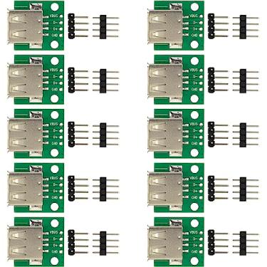 Imagem de naughtystarts Adaptador USB 2.0 tipo A fêmea para placa de breakout DIP 4 pinos 2,54 mm / 0,1" Pitch PCB placa conversora com 2 tipos de pinos de cabeçalho (pacote com 10 peças)