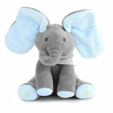 Imagem de Pelúcia Elefante Brinquedo Esconde-Esconde com Som, Interativo Azul inglês