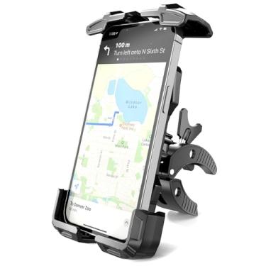 Imagem de TOPGO Suporte de telefone de carrinho de golfe, suporte de telefone para bicicleta, suporte de telefone de motocicleta para picareta e lugar com uma mão para guidão, compatível com iPhone 14 Samsung e telefone grande (preto)