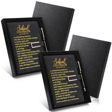 Imagem de Noveread 6 peças de caderno de couro de apreciação de conselheiro escolar caneta de agradecimento com caixa de presente preta presentes inspiradores para orientação, conselheiro, semana de