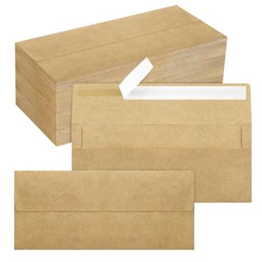 Imagem de Pacote com 200 envelopes empresariais nº 10, envelopes Kraft padrão autoselados para envio comercial seguro e jurídico, escritório, cheques, cartas, faturas, 10 x 23 cm