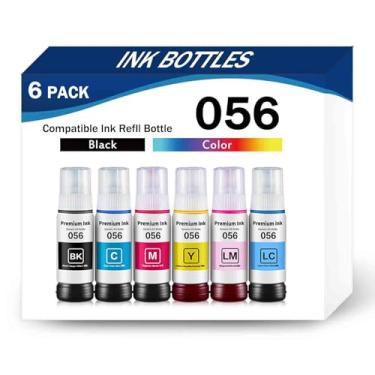 Imagem de Conjunto de 12 frascos de tinta 056 (70 ml) para substituir Epson 056 refil de tinta compatível com impressoras Epson L8058 série L18058 para banco escola hospitalar familiar, impressão clara, 6 peças