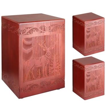 Imagem de Urna de cremação de madeira para humanos, caixa decorativa de veado gravada à mão em madeira, urnas funerárias para adulto, masculino, feminino, enterro ou lembrança memorial, urnas para cinzas,
