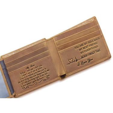 Imagem de Carteira masculina Parmaye, carteira dobrável personalizada para presente de marido, filho, neto, couro legítimo, bloqueio de RFID, Tri-fold wallet to my love, B-foild