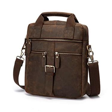 Imagem de Bolsa mensageiro masculina casual de couro genuíno, bolsa tiracolo Brifecase, bolsa de transporte diário para homens 1062, Marrom, L11.81"×W2.55"×H10.23"