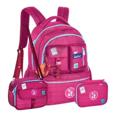 Imagem de Kit Mochila Costas Luluca Lancheira Térmica E Estojo - Rosa