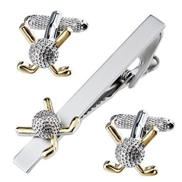 Imagem de Abotoaduras HAWSON - conjunto de abotoaduras e clipes para homens e mulheres, presente para homens, futebol, beisebol, tubarão e outro design moderno disponível Prata