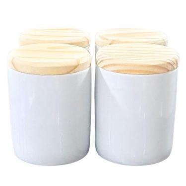 Imagem de Kit 4 Potes Uso Geral 200ml - Potes Porcelana Tampa Pinus - Antilope D
