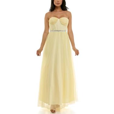 Imagem de Violet Weekend Espartilho feminino tomara que caia com decote coração adornado vestido de baile, Amarelo, 36