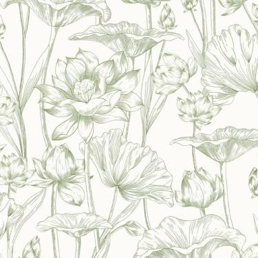 Imagem de Vinjiasin Papel de parede descasque e cole papel de contato floral verde moderno papel de parede de lótus para quarto banheiro folha de flor autoadesiva removível 43,9 cm x 500,4 cm