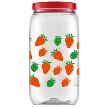 Imagem de Pote Para Mantimentos Grande Tampa De Rosca 2,7 Litros Decorado (Morango)