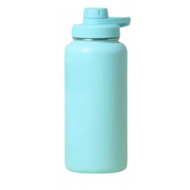 Imagem de Garrafa Térmica de Aço Inox, 950ml, Tampa Rosqueável com Alça, Vacuum (Azul Bebê)