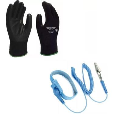 Imagem de Luvas Esd Anti Estática Tamanho G + Pulseira Hikari Hk-102  - Kit Limp