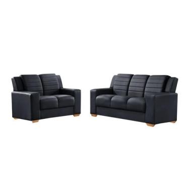 Imagem de Cj Sofá 3X2 Top Estofados Monaco Tc material sintético 002 Preto, PRET