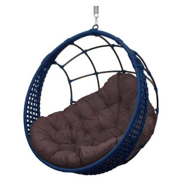 Imagem de Cadeira Balanço Ninho Suspenso Em Corda Náutica Luxo Azul/marrom