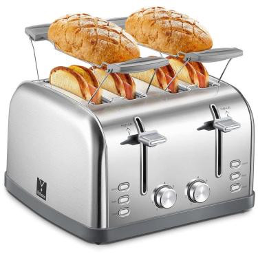 Imagem de Torradeira Elétrica, 4 Fatias, Bandeja Removível, Aço Inoxidável, 110v, YABANO, Prateado
