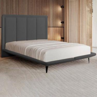 Imagem de Cama com Cabeceira Pés de Ferro Monza Queen Linho Chumbo G92 - Gran Be