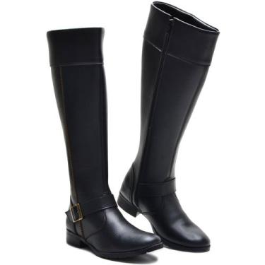 Imagem de Bota Feminina Preta Cano Longo Tipo Montaria Detalhe Em Fivela-17 - el