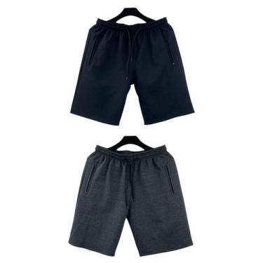 Imagem de kit 2 bermudas moletom masculino adulto bolsos lateral com ziper - f.g