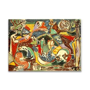 Imagem de RYLJCZ Arte de parede famosa. Impressão em tela. A chave de Jackson Pollock. Pinturas famosas de arte abstrata. Imagens de decoração de sala 55 x 77 cm (21,6 x 30,3 polegadas) sem moldura