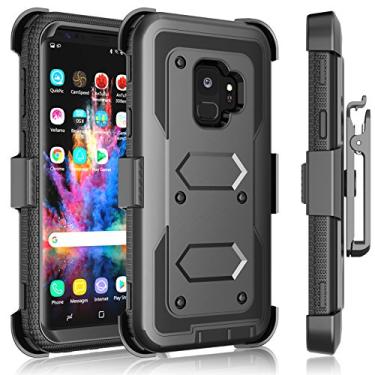 Imagem de Capa para Galaxy S9 Plus, clipe de coldre para Samsung Galaxy S9 Plus, Tekcoo [Tshell] Absorve choques seguro Cinto de bloqueio giratório Defender Heavy Full Body Kickstand Capa protetora para tanque de transporte, Coal Black