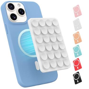 Imagem de Suporte de telefone com sucção magnética para capa MagSafe, suporte de silicone para iPhone, selfie/vídeo removível com as mãos livres para TikTok e Instagram Influencer/Creator (branco)