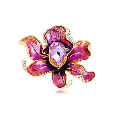 Imagem de Broche de flor de strass banhado a ouro 18 quilates flor floral broche elegante pérola lapela broche fantasia bijuteria dia de ação de graças presentes de aniversário casamento para mãe esposa, Liga