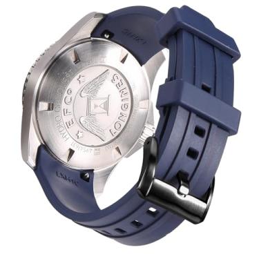 Imagem de INO Design Pulseira de relógio StrapXPro (LXH1C) de 21 mm de liberação rápida FKM com extremidade curva de borracha para Longines Hydroconquest/Conquest (versão 2007-2022), azul marinho com fecho