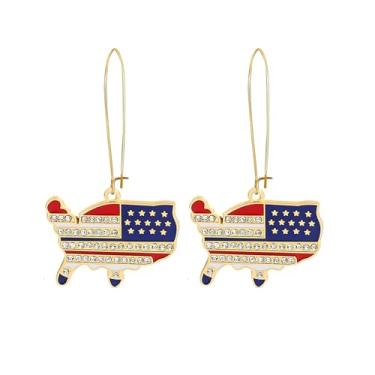 Imagem de Dreuyet Brincos femininos de 4 de julho, bandeira americana patriótica, brincos de argola com pingente longo, cristal, vermelho, branco, azul, dia da independência, da América, 4 de julho, bijuteria