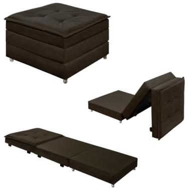 Imagem de Puff Dobrável 3 em 1 Vira Colchão Solteiro Com Rodinhas E Bau (Marrom)